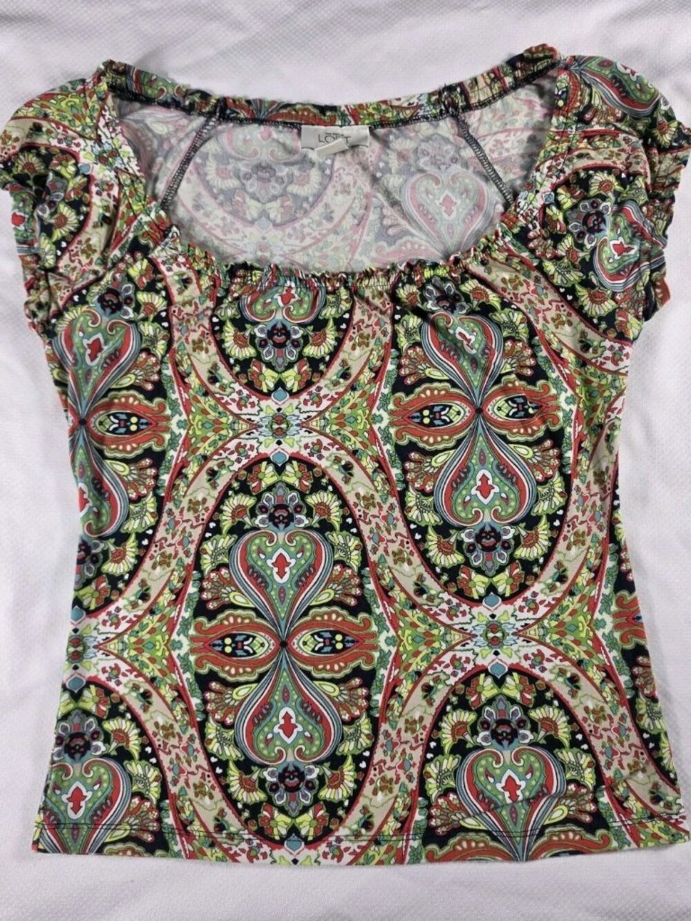 ANN TAYLOR LOFT Petites Blouse PS Paisley Flutter Sleeve Flirty Ditzy Top EUC